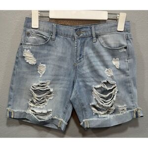Articles of Society Denim Shorts Women Size 24 Light Blue Raw Hem Distressed Zip
